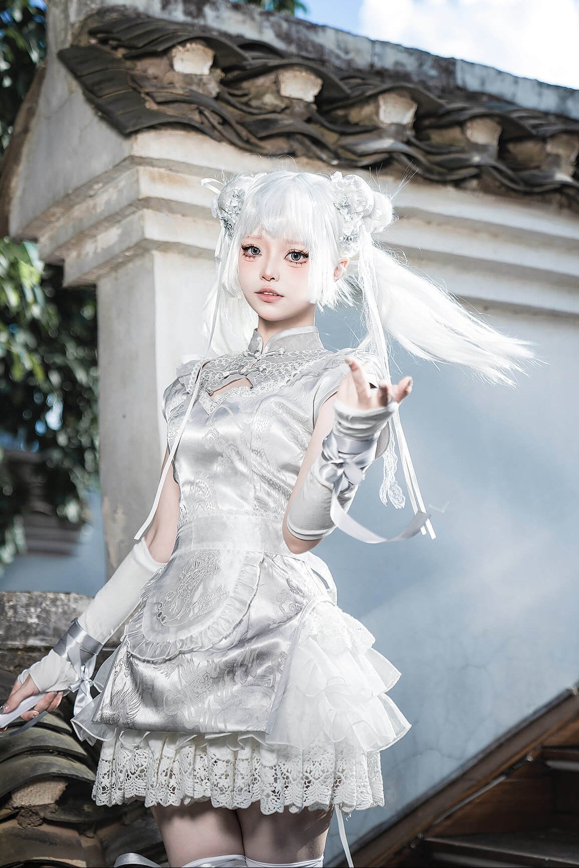 Silver Moon Girl Maid Apron Dress Set - LolitaEraSetSSilver Moon Girl Maid Apron Dress Set