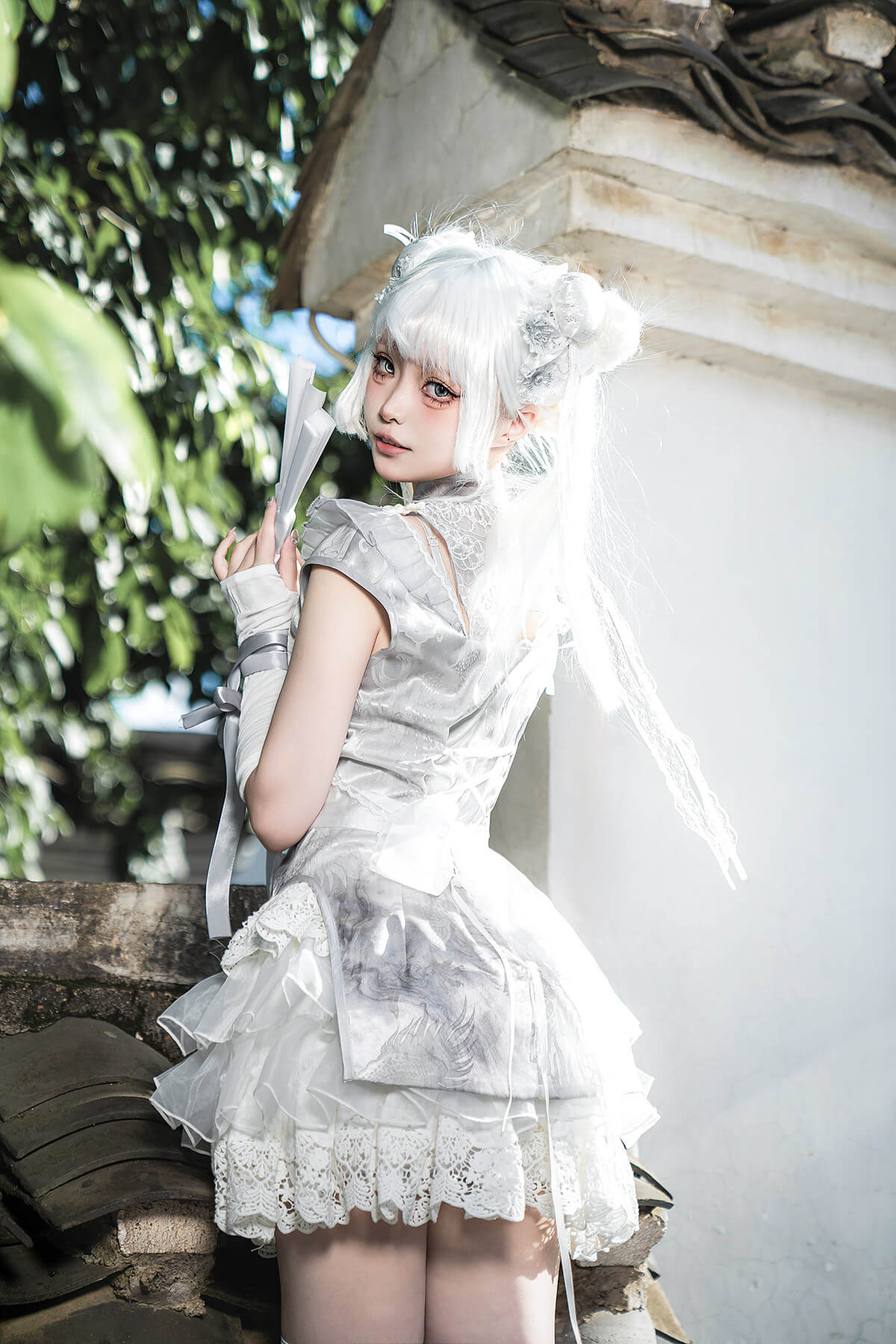 Silver Moon Girl Maid Apron Dress Set - LolitaEraSetSSilver Moon Girl Maid Apron Dress Set