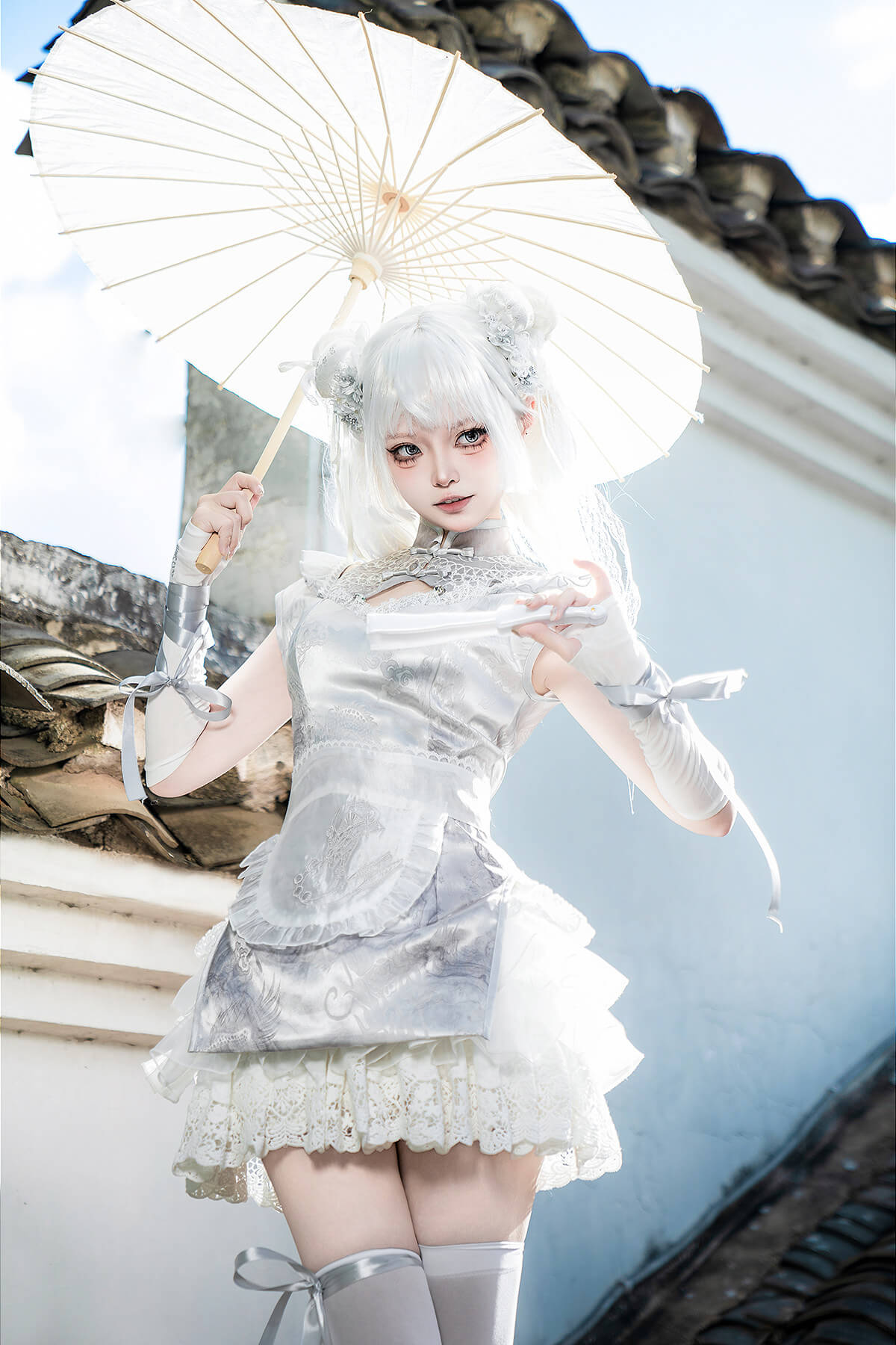 Silver Moon Girl Maid Apron Dress Set - LolitaEraSetSSilver Moon Girl Maid Apron Dress Set