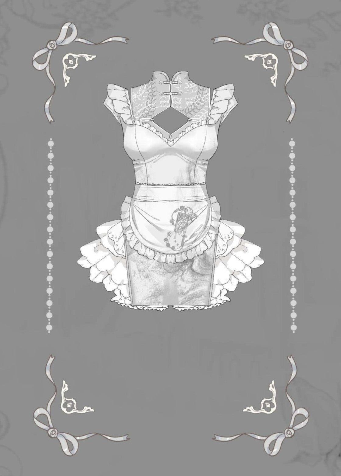 Silver Moon Girl Maid Apron Dress Set - LolitaEraWhite PantsSSilver Moon Girl Maid Apron Dress Set