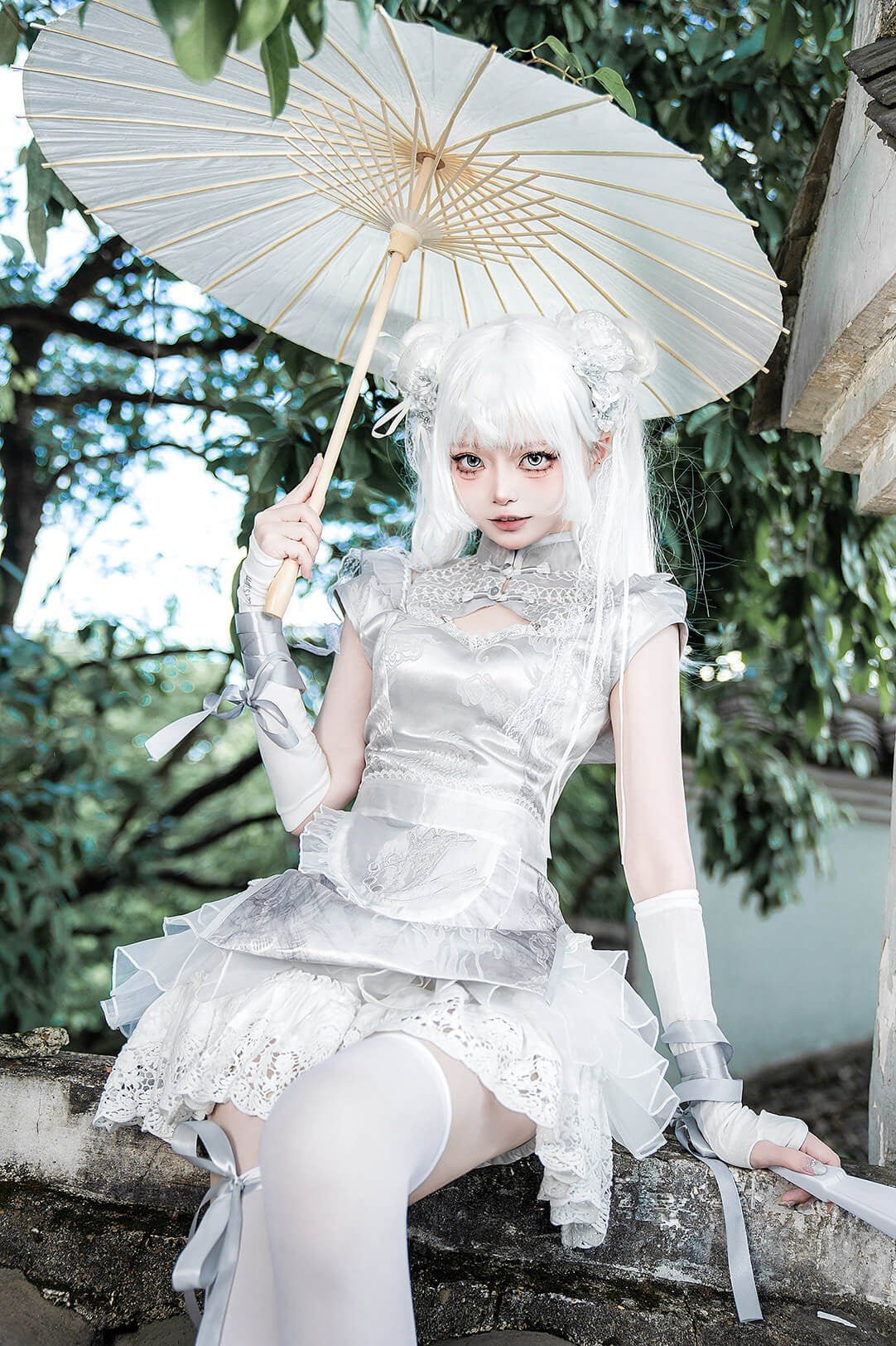 Silver Moon Girl Maid Apron Dress Set - LolitaEraSetSSilver Moon Girl Maid Apron Dress Set