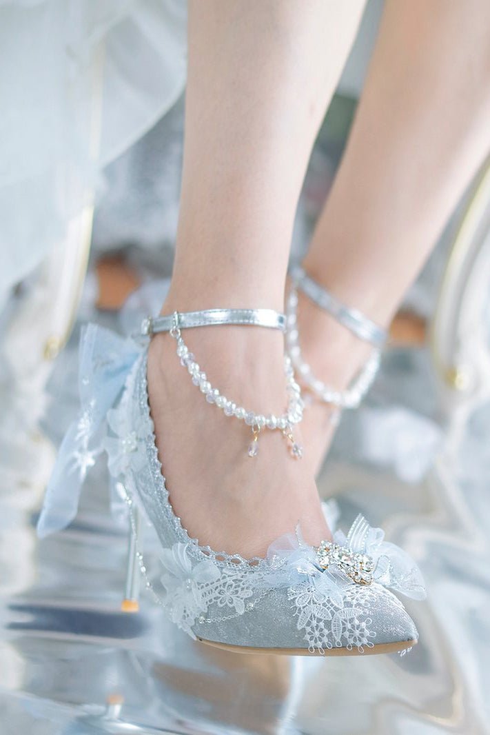 Silver Pearl Chain High Heel Pumps - LolitaEraSilver 8cm35Silver Pearl Chain High Heel Pumps
