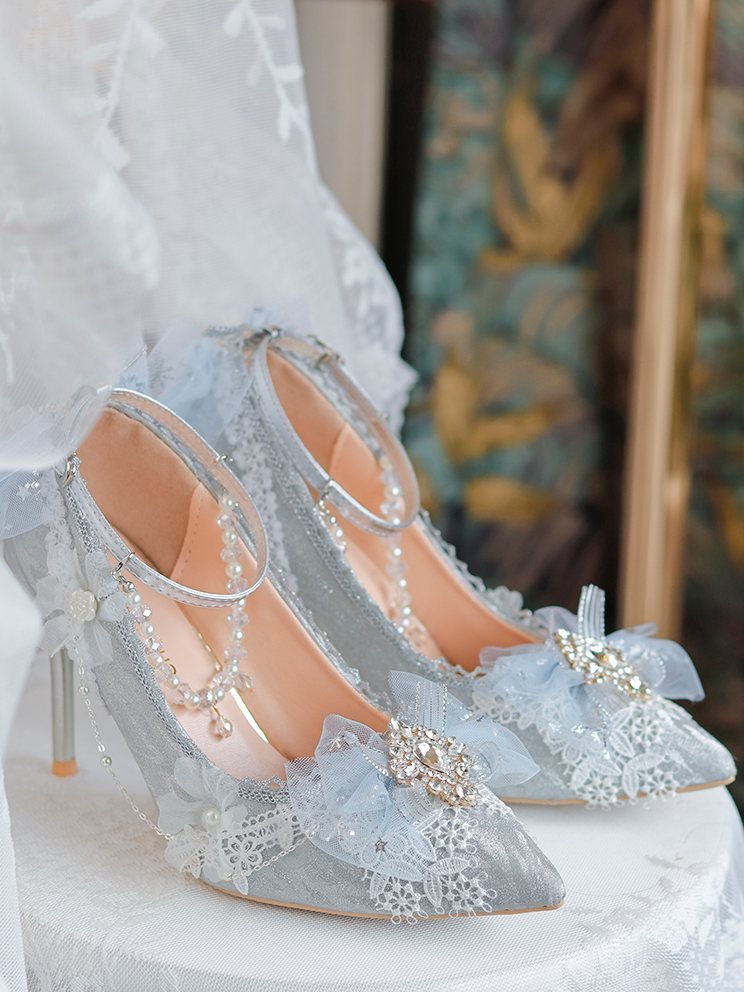 Silver Pearl Chain High Heel Pumps - LolitaEraSilver 6cm35Silver Pearl Chain High Heel Pumps