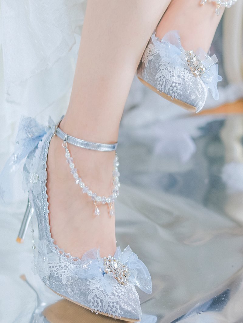 Silver Pearl Chain High Heel Pumps - LolitaEraSilver 6cm35Silver Pearl Chain High Heel Pumps