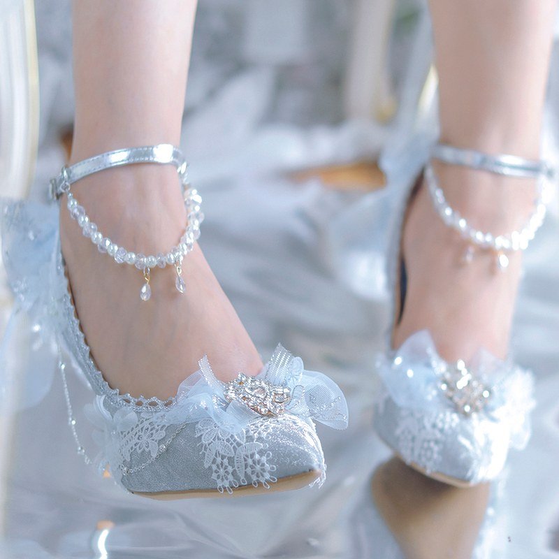 Silver Pearl Chain High Heel Pumps - LolitaEraSilver 6cm35Silver Pearl Chain High Heel Pumps