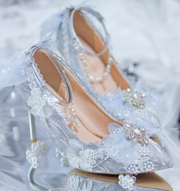 Silver Pearl Chain High Heel Pumps - LolitaEraSilver 6cm35Silver Pearl Chain High Heel Pumps
