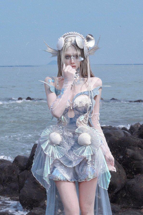 Siren's Call Sequin Boned Corset Dress LE1206 - LolitaEraBlueSSiren's Call Sequin Boned Corset Dress LE1206