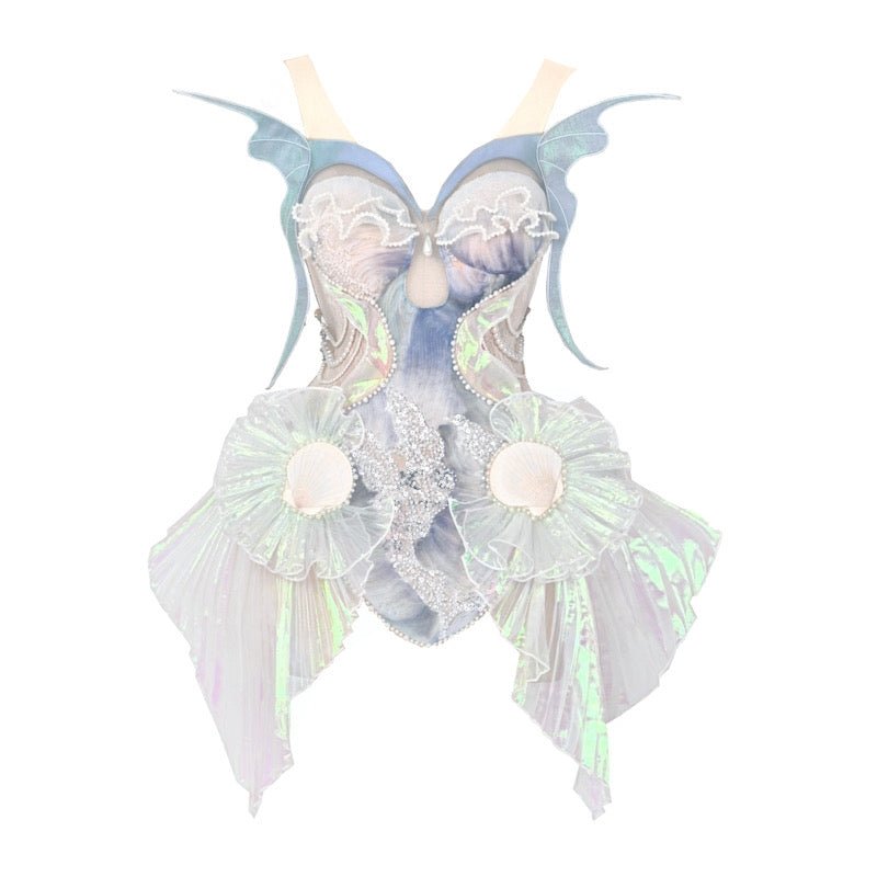 Siren's Call Sequin Boned Corset Dress LE1206 - LolitaEraBlueSSiren's Call Sequin Boned Corset Dress LE1206
