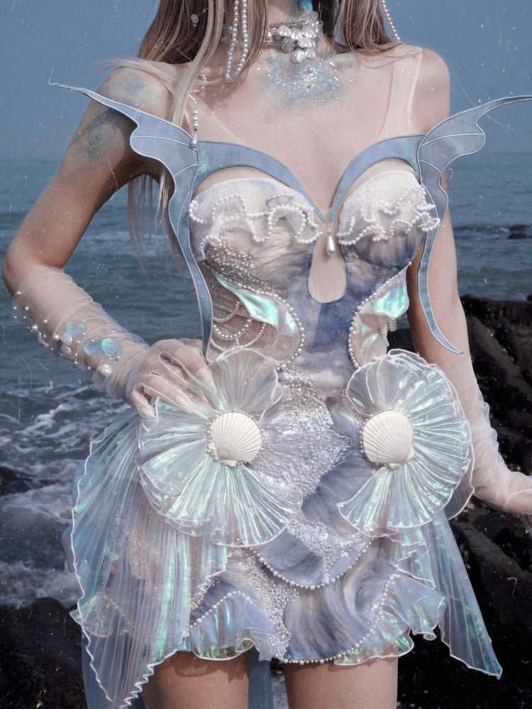 Siren's Call Sequin Boned Corset Dress LE1206 - LolitaEraBlueSSiren's Call Sequin Boned Corset Dress LE1206