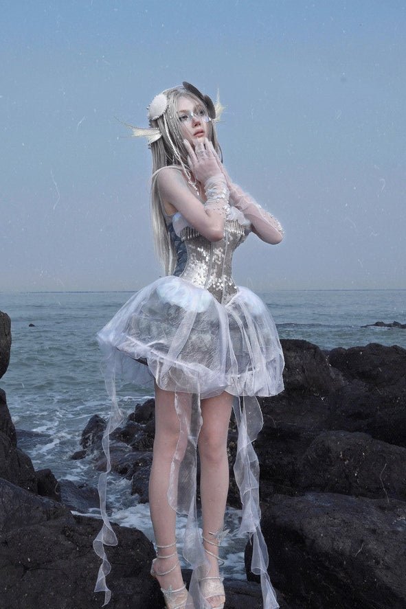 Siren's Call Sequin Boned Corset Dress LE1207 - LolitaEraDressSSiren's Call Sequin Boned Corset Dress LE1207