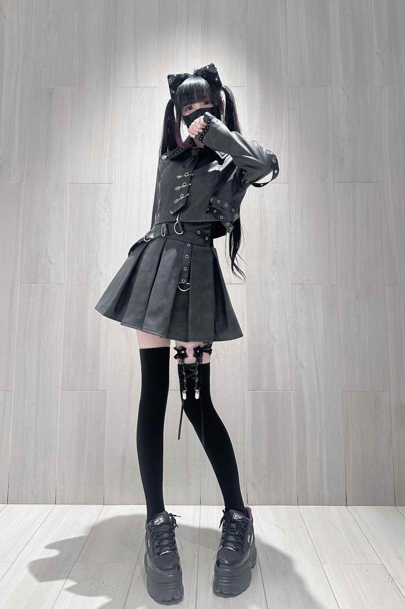 Skeletal Night Gothic Faux Leather 2 - Piece Set - LolitaEraBlack SetSSkeletal Night Gothic Faux Leather 2 - Piece Set