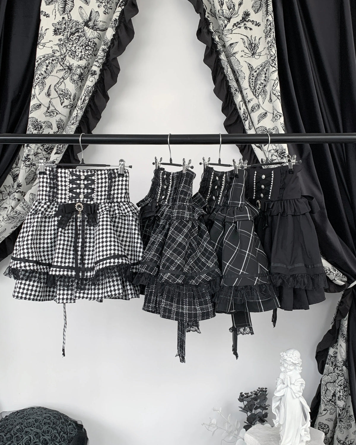 *Skirt* Virtual Heaven Original Design Mass-Produced Japanese-Style Skirt with Bow, Lace, and Pearls, Cute and Adorable