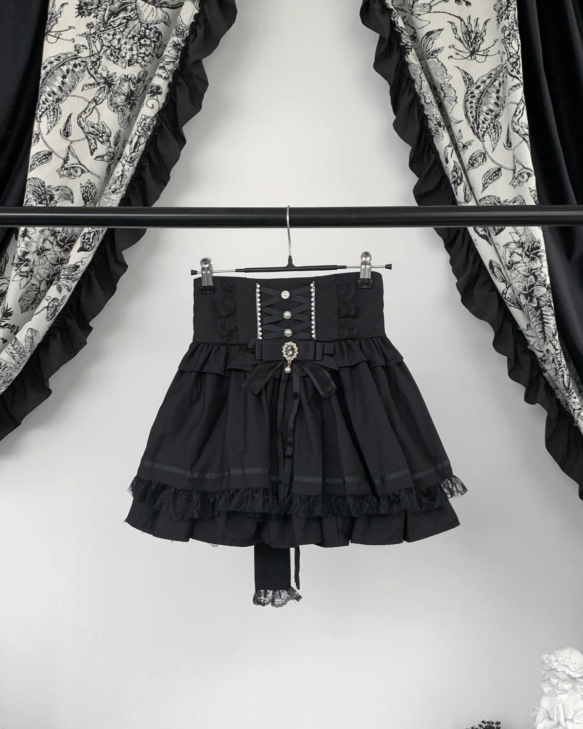 *Skirt* Virtual Heaven Original Design Mass-Produced Japanese-Style Skirt with Bow, Lace, and Pearls, Cute and Adorable