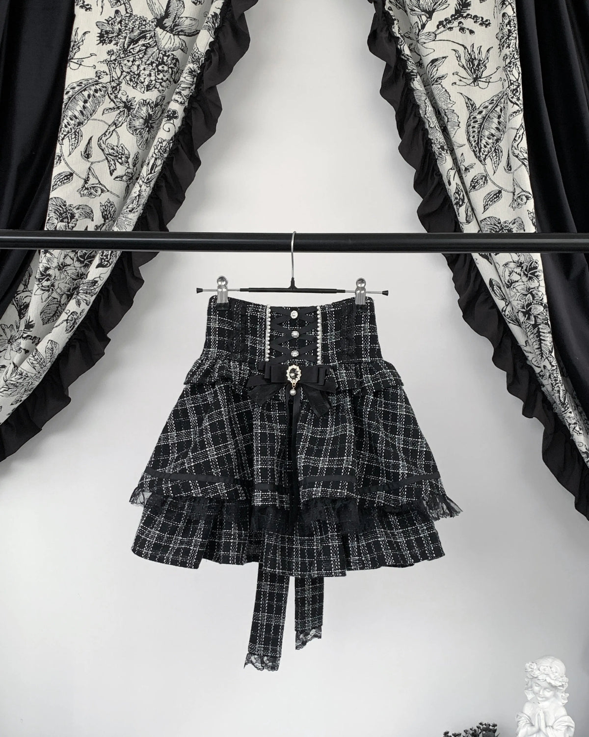 *Skirt* Virtual Heaven Original Design Mass-Produced Japanese-Style Skirt with Bow, Lace, and Pearls, Cute and Adorable