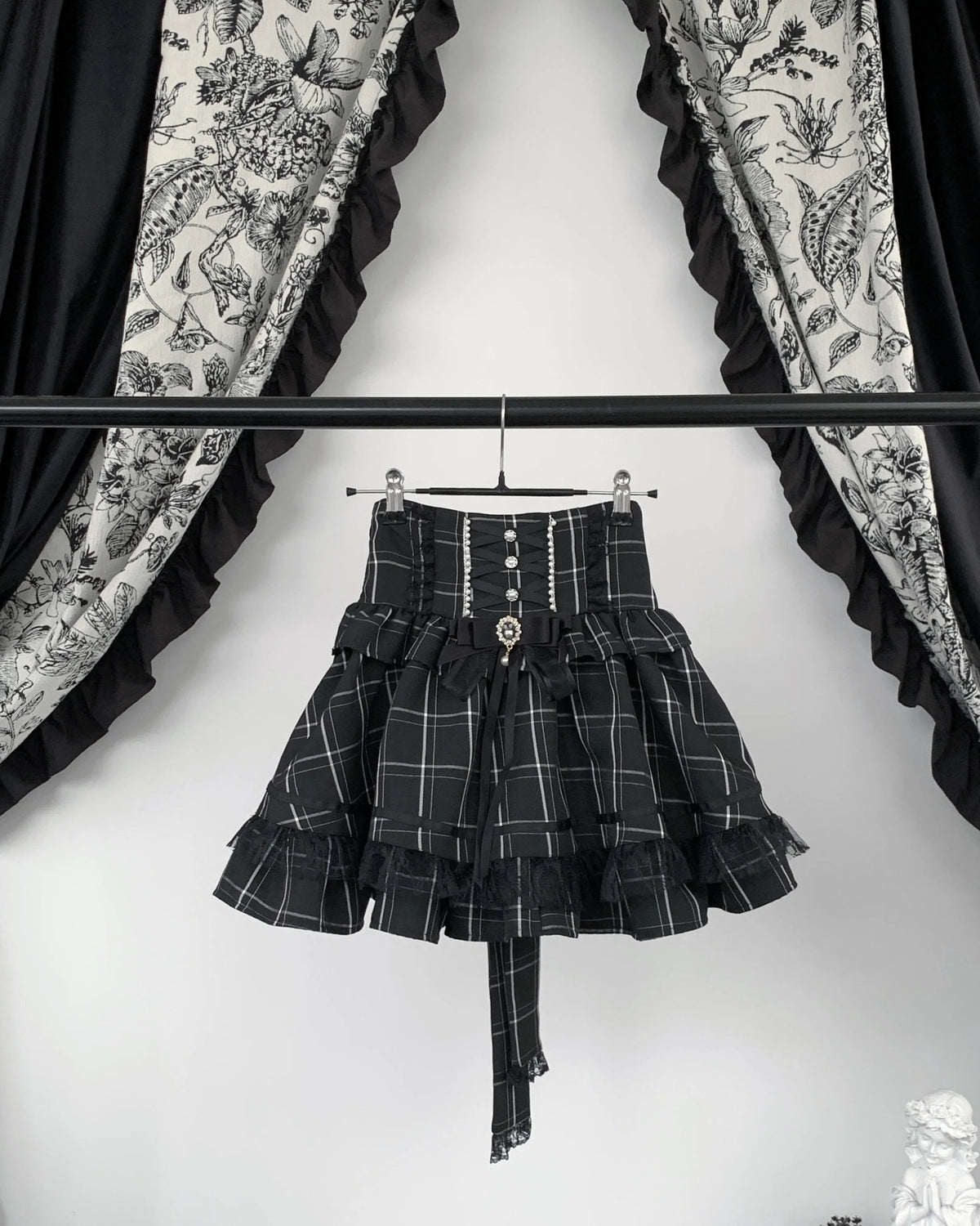 *Skirt* Virtual Heaven Original Design Mass-Produced Japanese-Style Skirt with Bow, Lace, and Pearls, Cute and Adorable