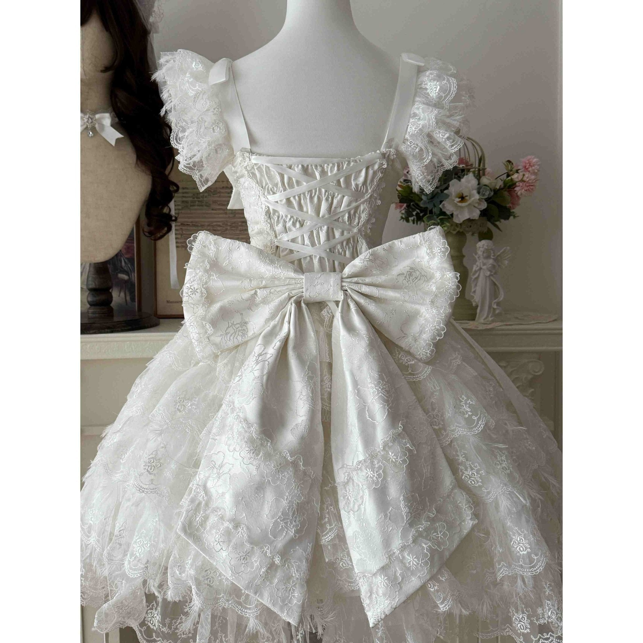 Snow Feather Lolita White Wedding JSK Dress 1310 - LolitaEraBlack JSKSSnow Feather Lolita White Wedding JSK Dress 1310