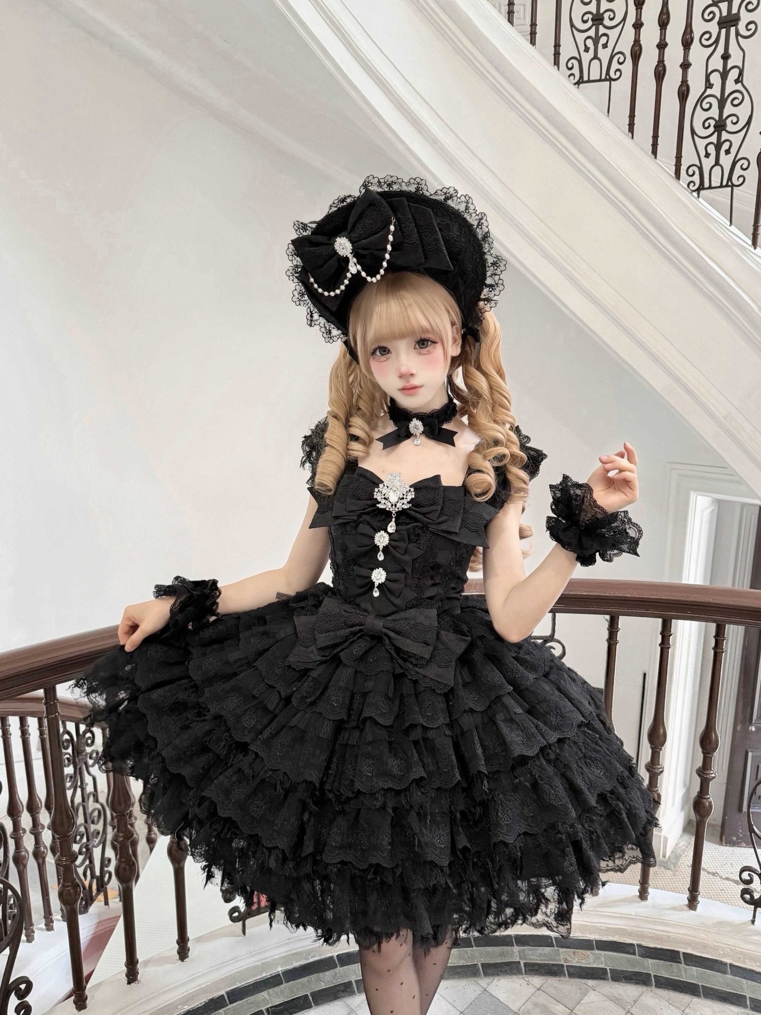 Snow Feather Lolita White Wedding JSK Dress 1310 - LolitaEraBlack JSKSSnow Feather Lolita White Wedding JSK Dress 1310
