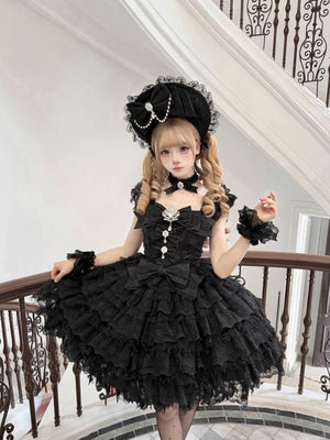 Snow Feather Lolita White Wedding JSK Dress 1310 - LolitaEraBlack JSKSSnow Feather Lolita White Wedding JSK Dress 1310