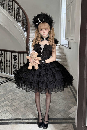 Snow Feather Lolita White Wedding JSK Dress 1310 - LolitaEraBlack JSKSSnow Feather Lolita White Wedding JSK Dress 1310