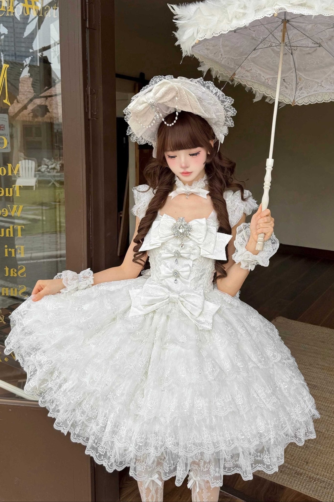 Snow Feather Lolita White Wedding JSK Dress 1310 - LolitaEraWhite JSKSSnow Feather Lolita White Wedding JSK Dress 1310