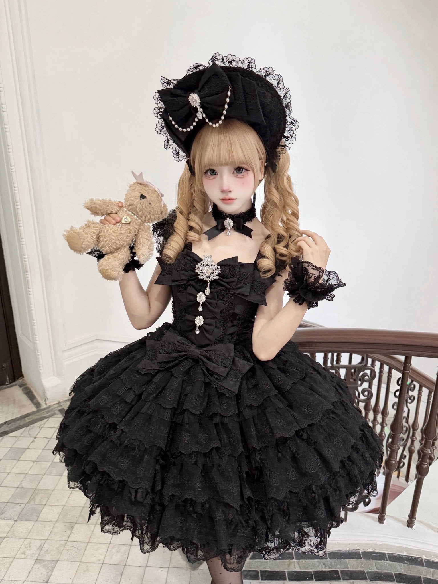 Snow Feather Lolita White Wedding JSK Dress 1310 - LolitaEraBlack JSKSSnow Feather Lolita White Wedding JSK Dress 1310