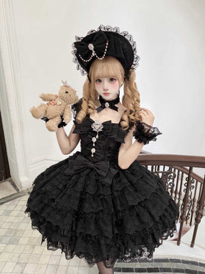 Snow Feather Lolita White Wedding JSK Dress 1310 - LolitaEraBlack JSKSSnow Feather Lolita White Wedding JSK Dress 1310