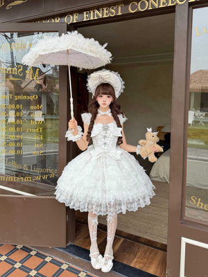 Snow Feather Lolita White Wedding JSK Dress 1310 - LolitaEraWhite JSKSSnow Feather Lolita White Wedding JSK Dress 1310