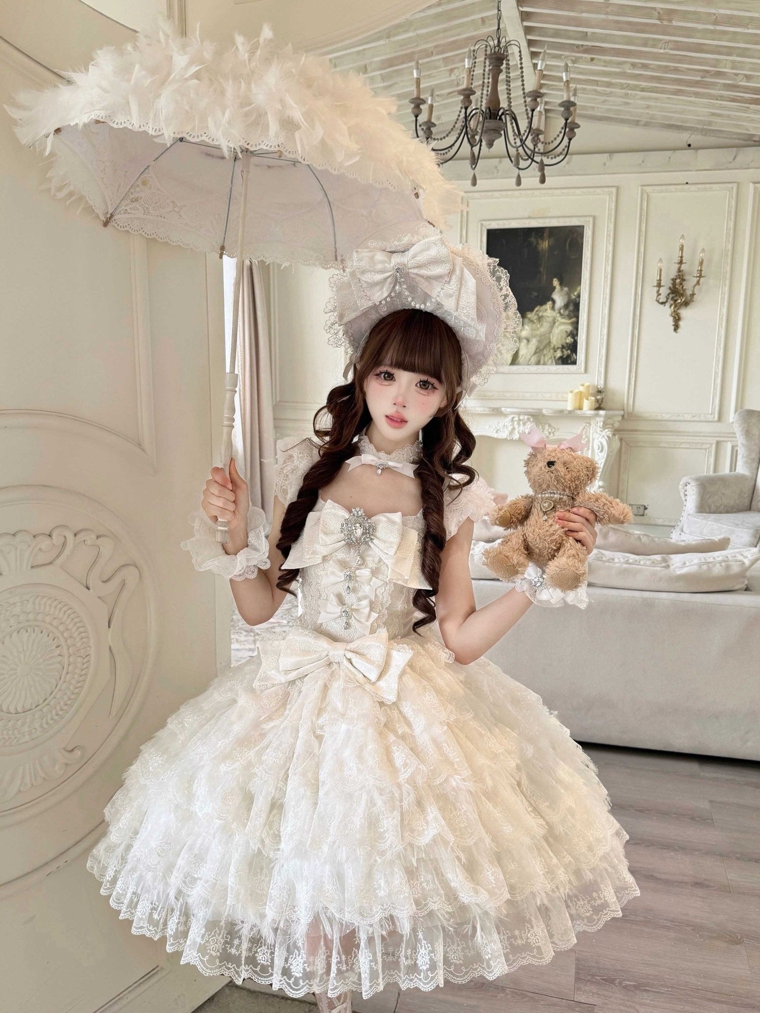 Snow Feather Lolita White Wedding JSK Dress 1310 - LolitaEraWhite JSKSSnow Feather Lolita White Wedding JSK Dress 1310