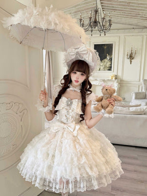 Snow Feather Lolita White Wedding JSK Dress 1310 - LolitaEraWhite JSKSSnow Feather Lolita White Wedding JSK Dress 1310