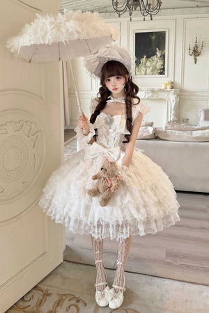 Snow Feather Lolita White Wedding JSK Dress 1310 - LolitaEraWhite JSKSSnow Feather Lolita White Wedding JSK Dress 1310