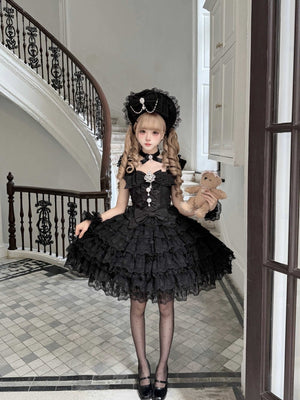 Snow Feather Lolita White Wedding JSK Dress 1310 - LolitaEraBlack JSKSSnow Feather Lolita White Wedding JSK Dress 1310