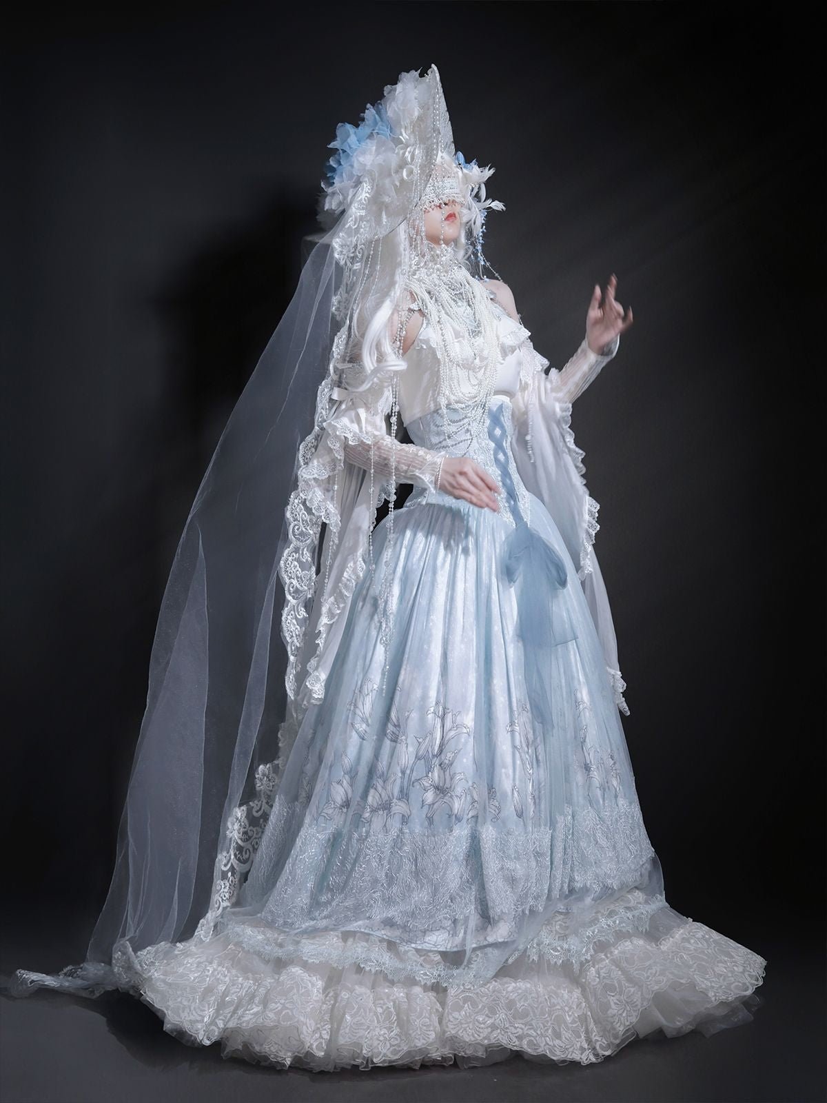 Snow Lily Elegant Lolita Separate Set LE1129 - LolitaEraTop+Skirt+Sleeves SetSSnow Lily Elegant Lolita Separate Set LE1129