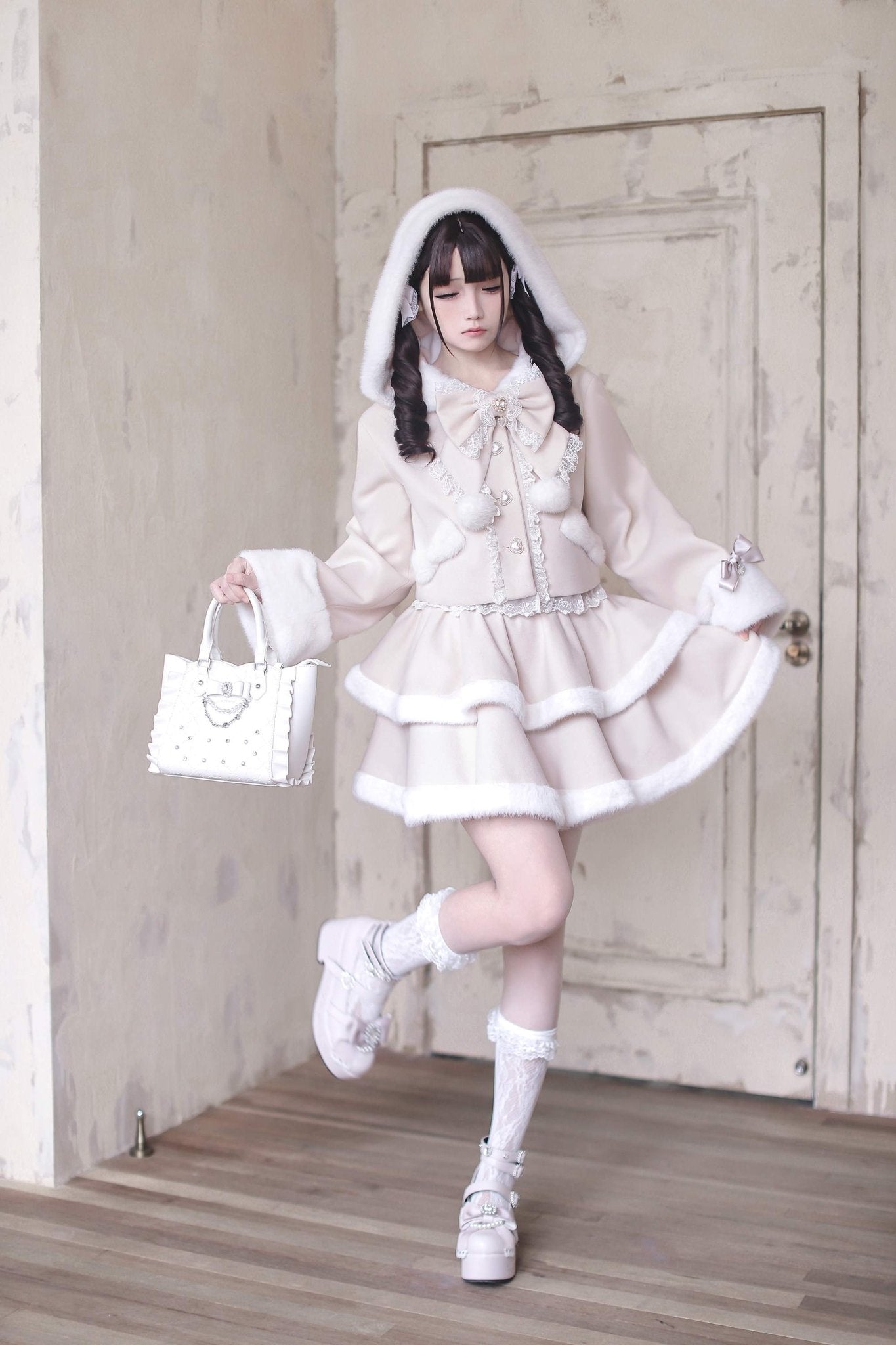 Snow Love Heart Pink Rabbit Ear Coat - LolitaEraPink TopSSnow Love Heart Pink Rabbit Ear Coat
