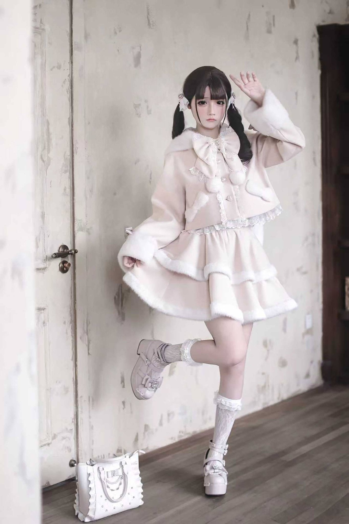 Snow Love Heart Pink Rabbit Ear Coat - LolitaEraPink TopSSnow Love Heart Pink Rabbit Ear Coat