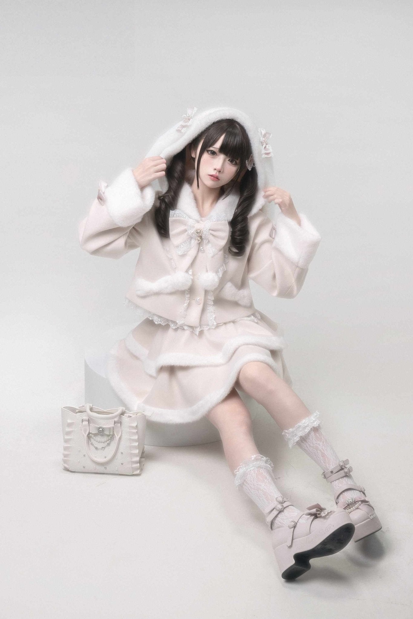 Snow Love Heart Pink Rabbit Ear Coat - LolitaEraPink TopSSnow Love Heart Pink Rabbit Ear Coat