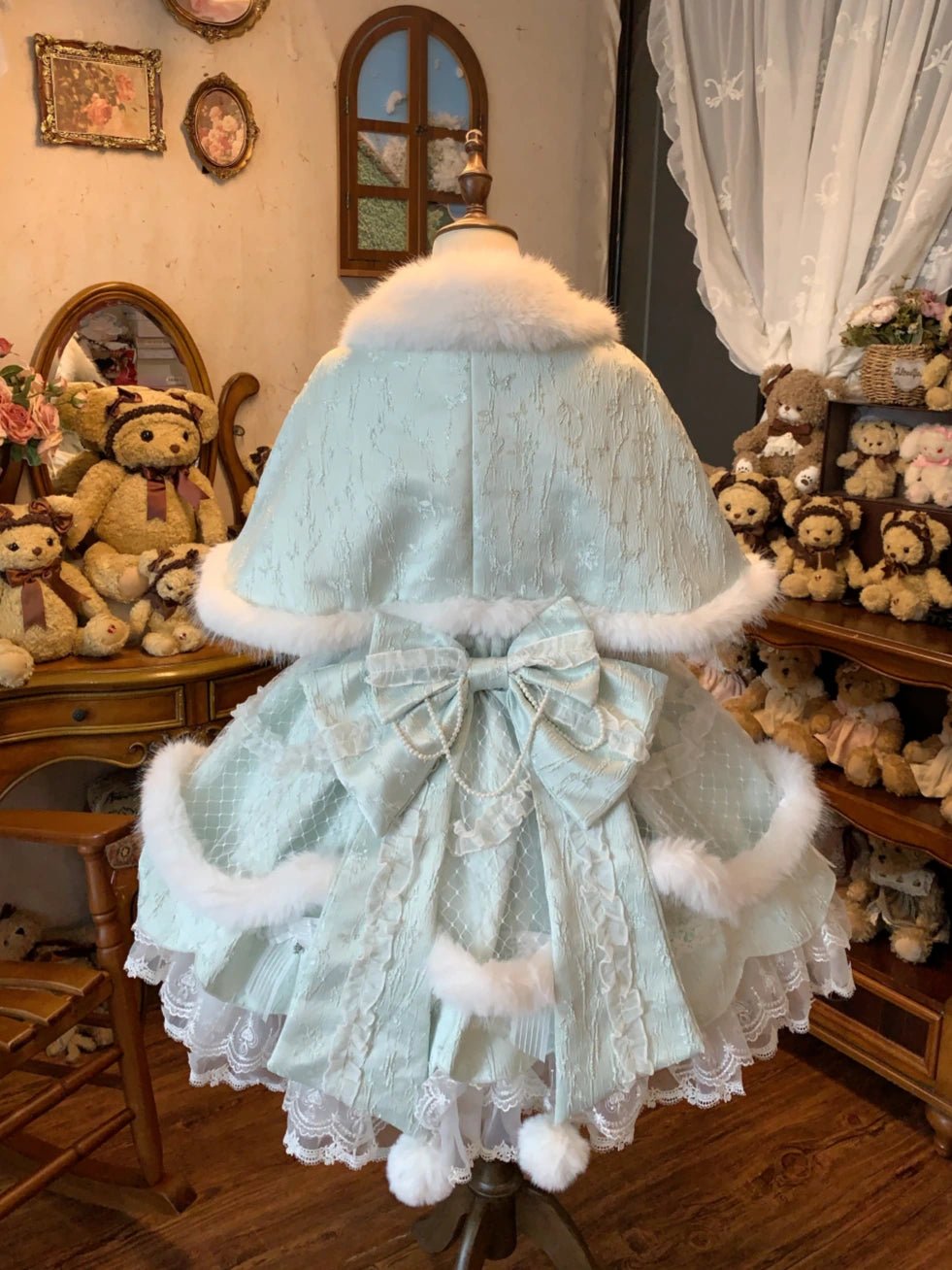 Snowfall Letter Lolita Autumn Winter Plush Mint Green JSK Dress Set - LolitaEra