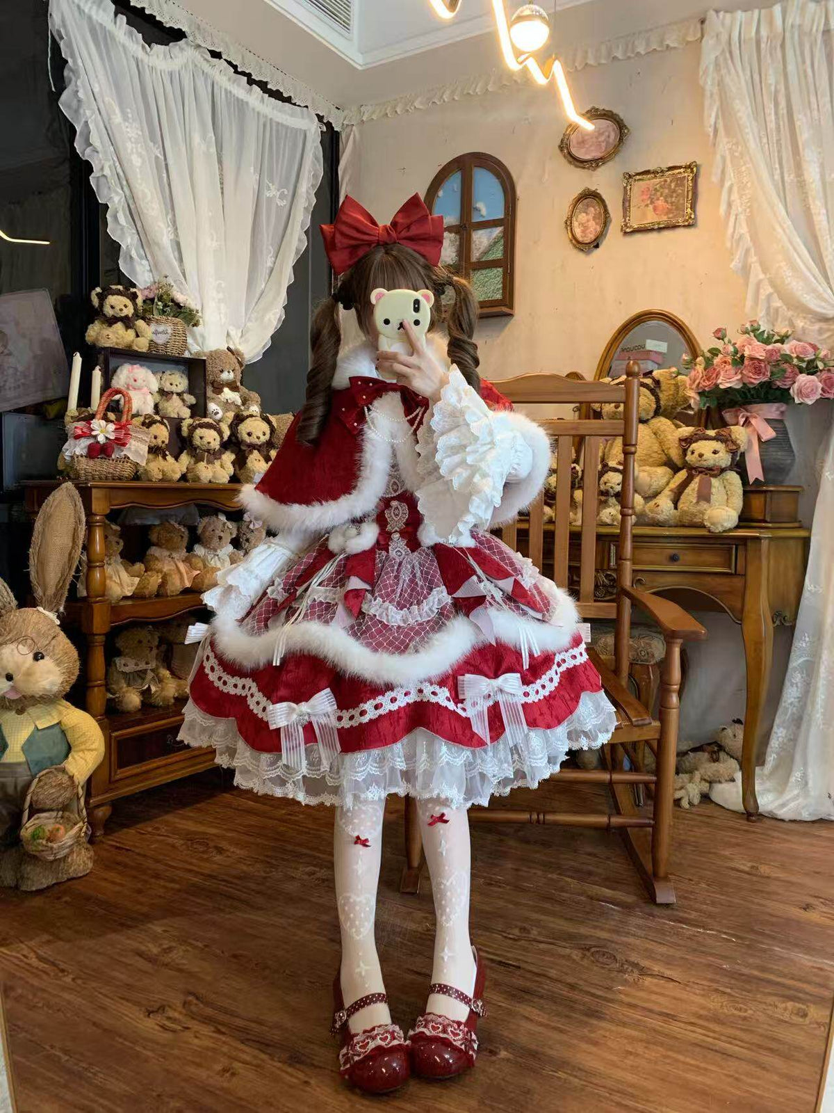Snowfall Letter Lolita Autumn Winter Plush Velvet Christmas JSK Dress Set - LolitaEra