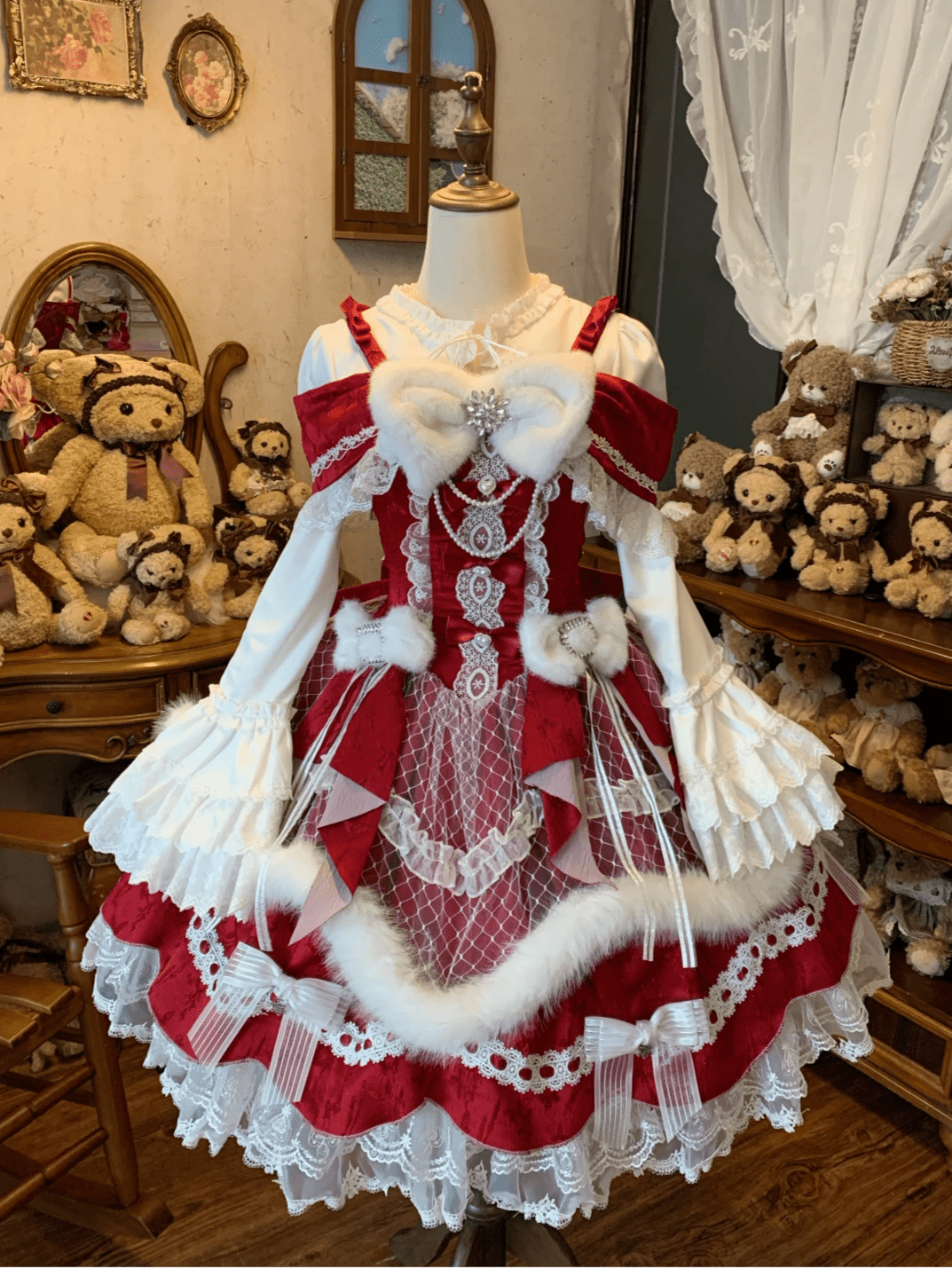 Snowfall Letter Lolita Autumn Winter Plush Velvet Christmas JSK Dress Set - LolitaEra
