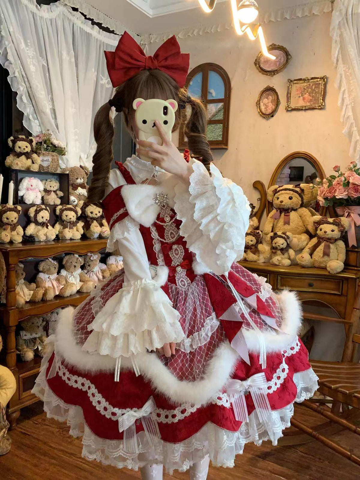 Snowfall Letter Lolita Autumn Winter Plush Velvet Christmas JSK Dress Set - LolitaEra