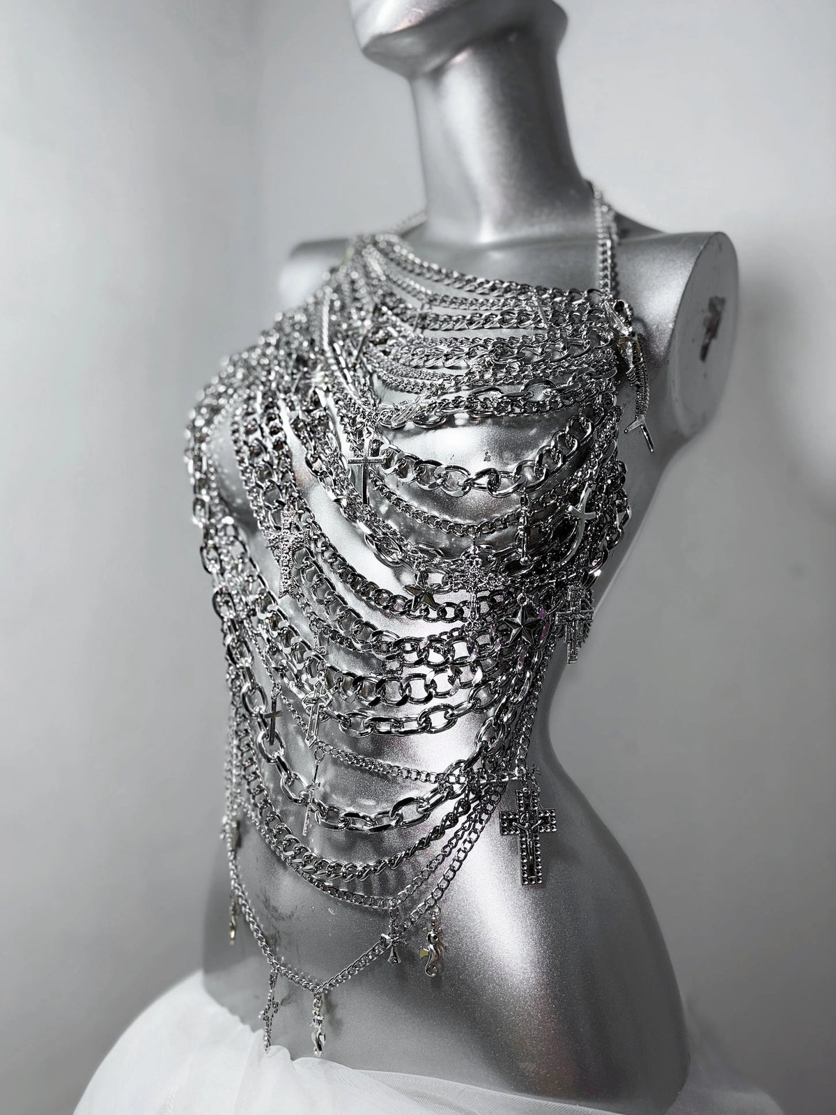 Queen of Tears*TDH Original Wilderness Sparkling Silver Cross Body Chain Hot Girl Hanging Neck Suspender Short Top