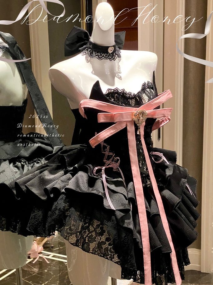 Spicy Girl Black Princess Mini Dress - LolitaEraBlack DressSSpicy Girl Black Princess Mini Dress