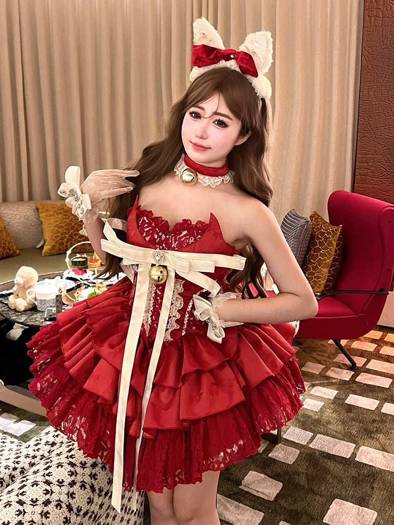Spicy Girl Red Princess Mini Dress - LolitaEraRed DressSSpicy Girl Red Princess Mini Dress