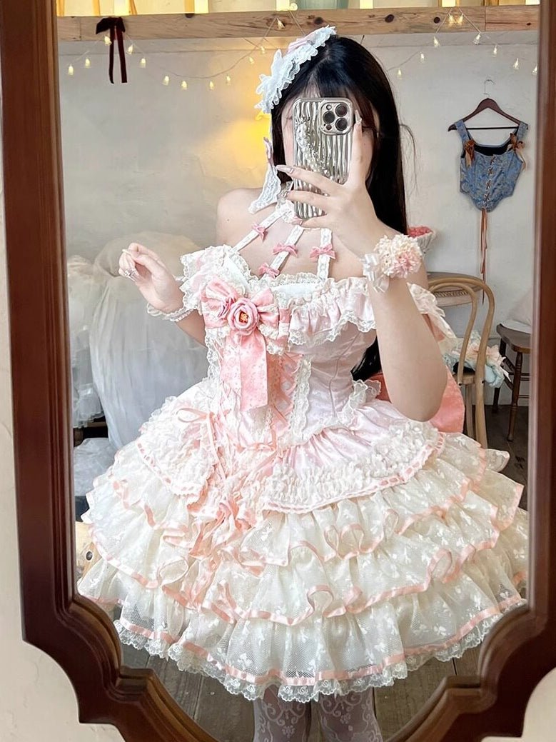 Spring Romance Princess Pink JSK - LolitaEraPink Dress+BowSSpring Romance Princess Pink JSK