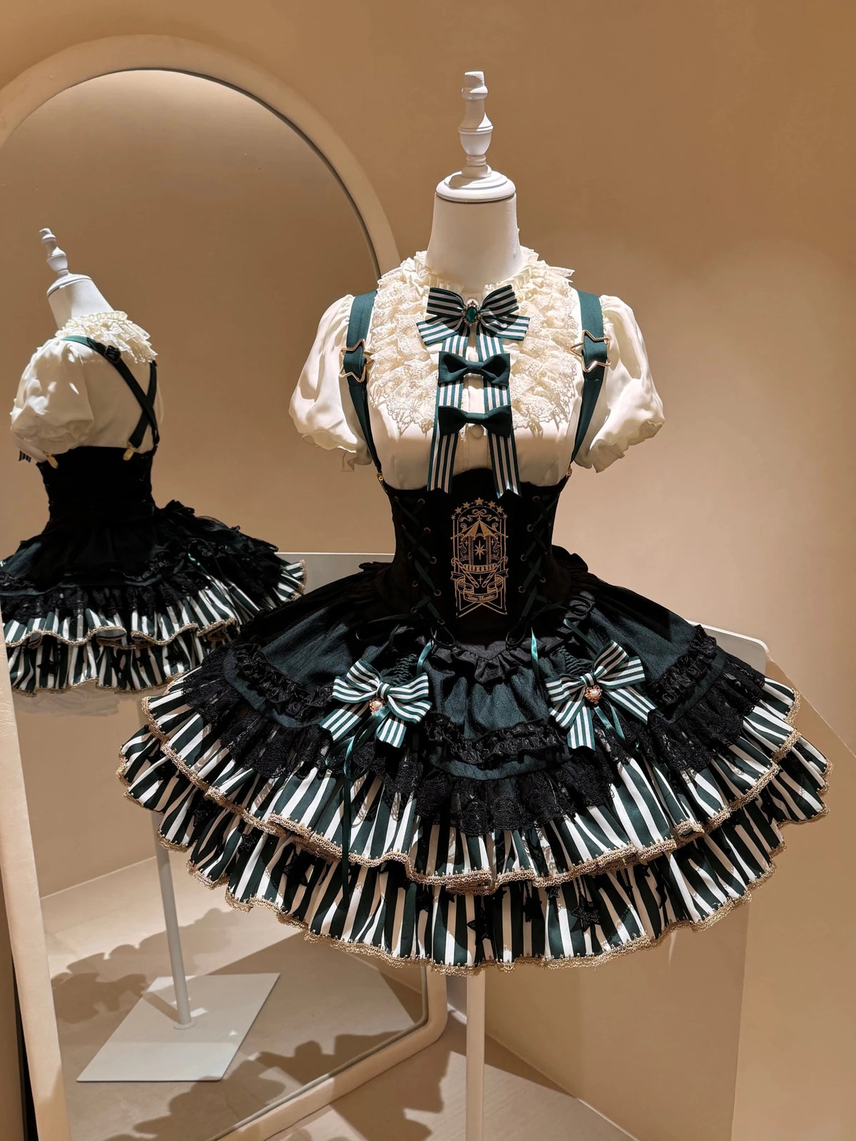 Star Track Academy Stripe Corset Gothic Lolita SK Dress Set - LolitaEra