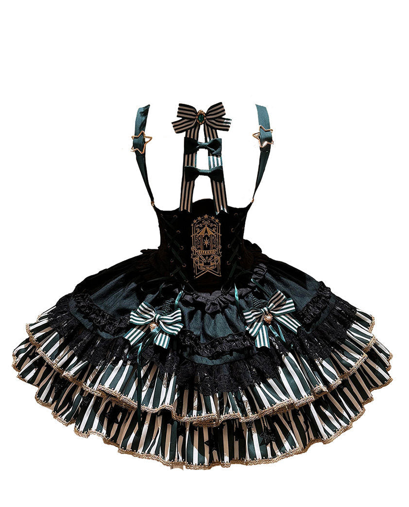 Star Track Academy Stripe Corset Gothic Lolita SK Dress Set - LolitaEra