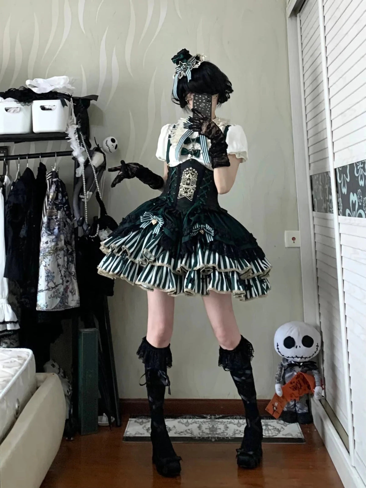 Star Track Academy Stripe Corset Gothic Lolita SK Dress Set - LolitaEra