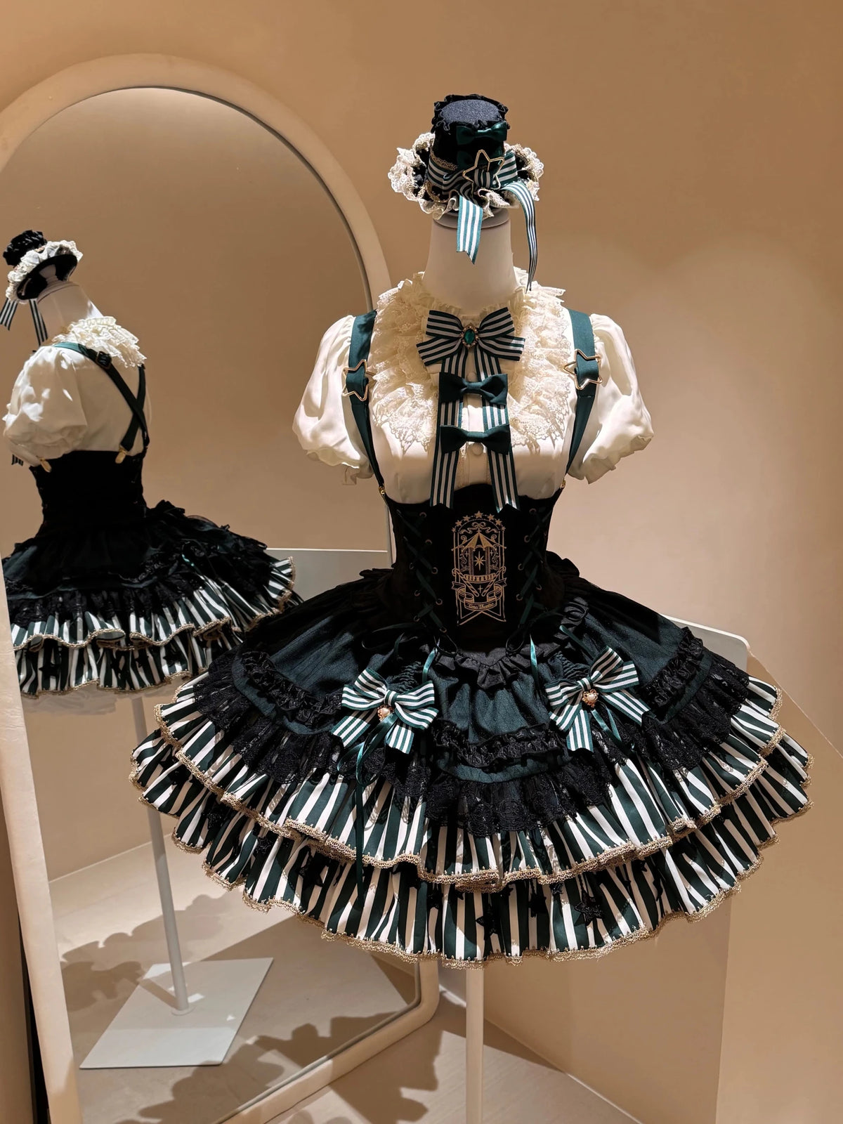 Star Track Academy Stripe Corset Gothic Lolita SK Dress Set - LolitaEra