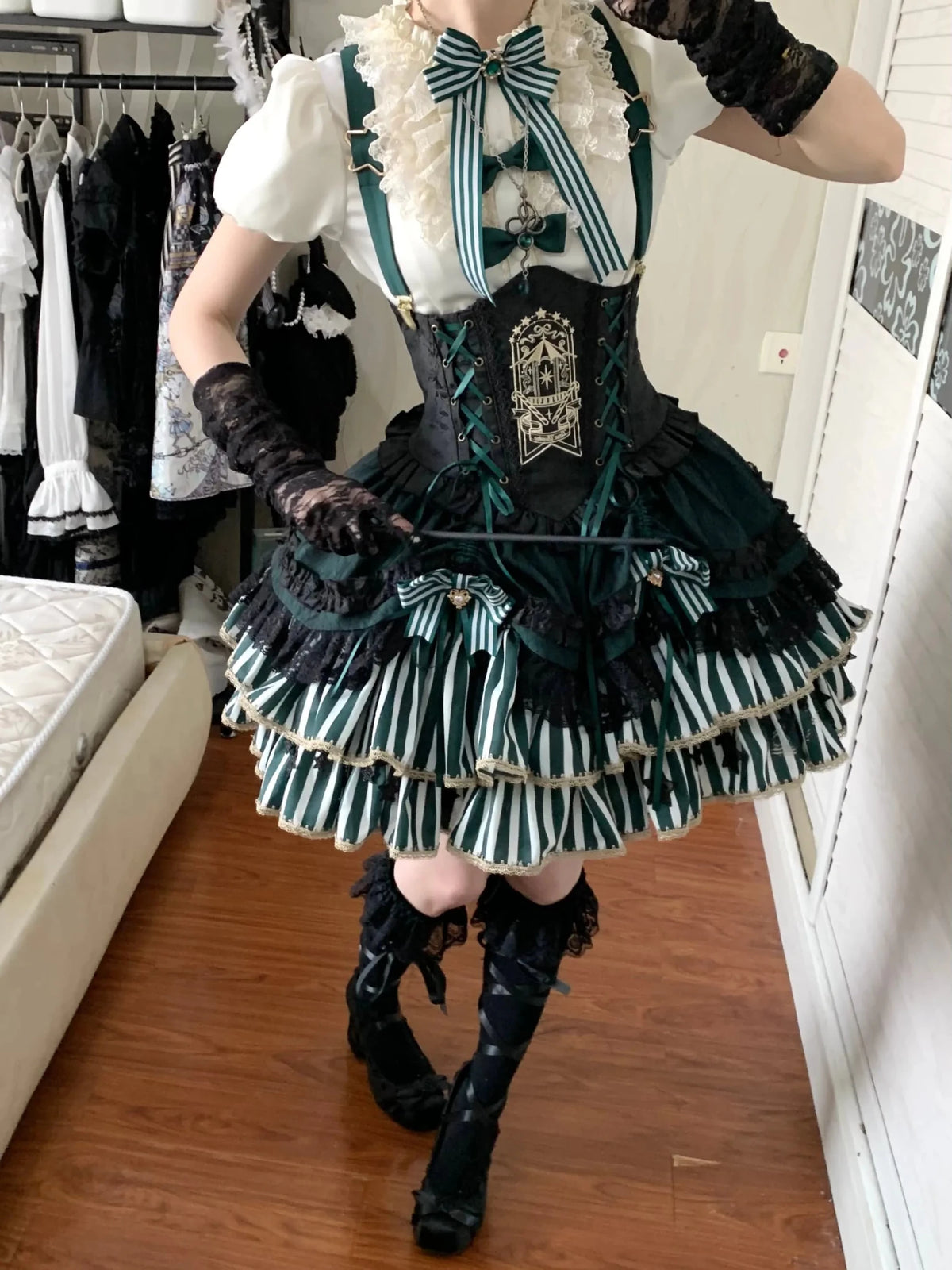 Star Track Academy Stripe Corset Gothic Lolita SK Dress Set - LolitaEra