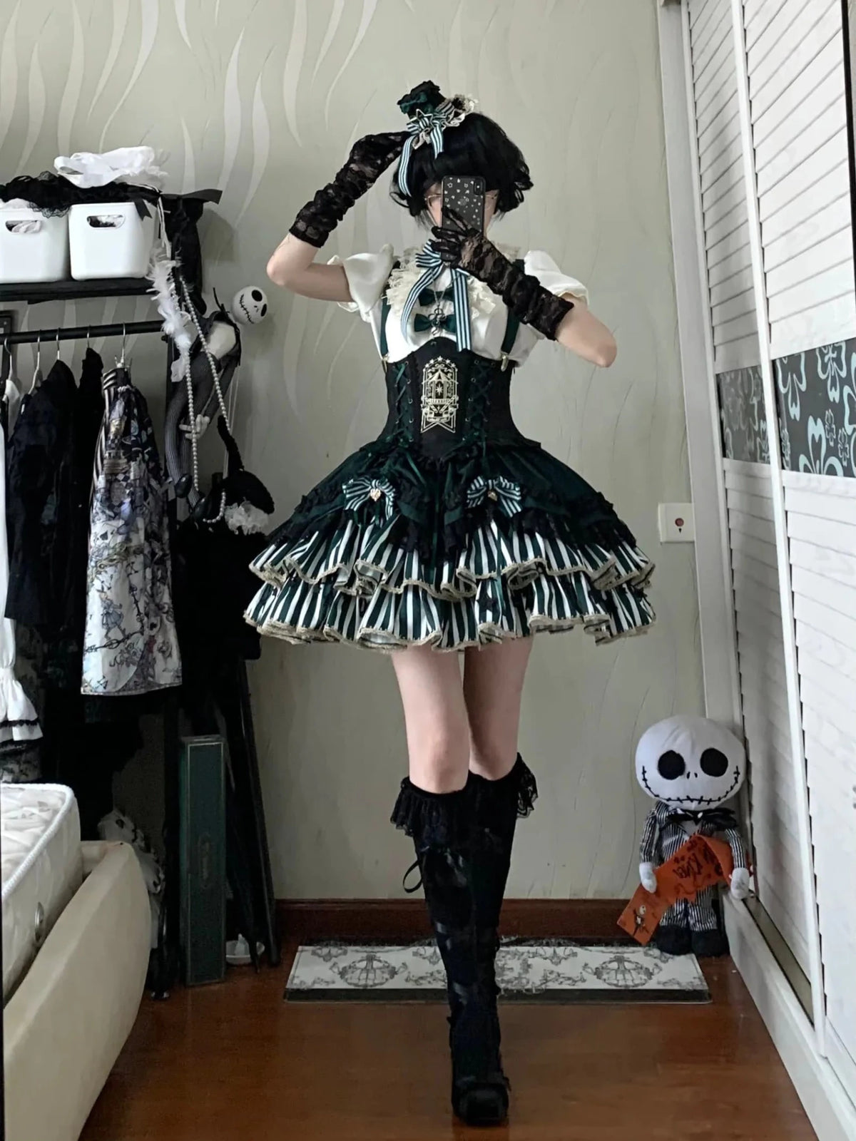 Star Track Academy Stripe Corset Gothic Lolita SK Dress Set - LolitaEra