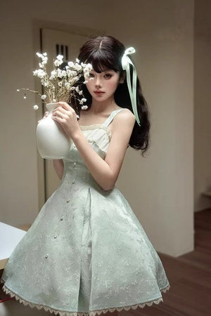 Stellar Weave Dream Lolita Halter JSK Dress - LolitaEraGreen Long JSKXSStellar Weave Dream Lolita Halter JSK Dress